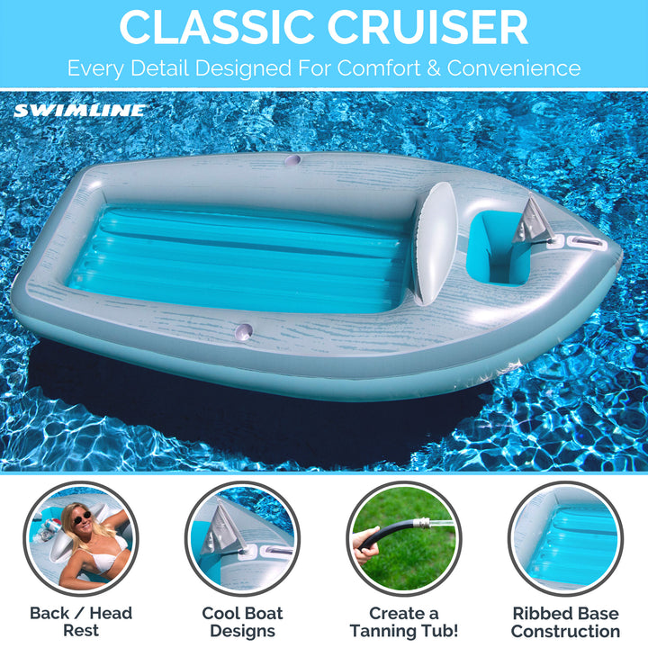 Swimline 90135 Classic Inflatable Cruiser Boat Pool Float with 2 Cup Holders