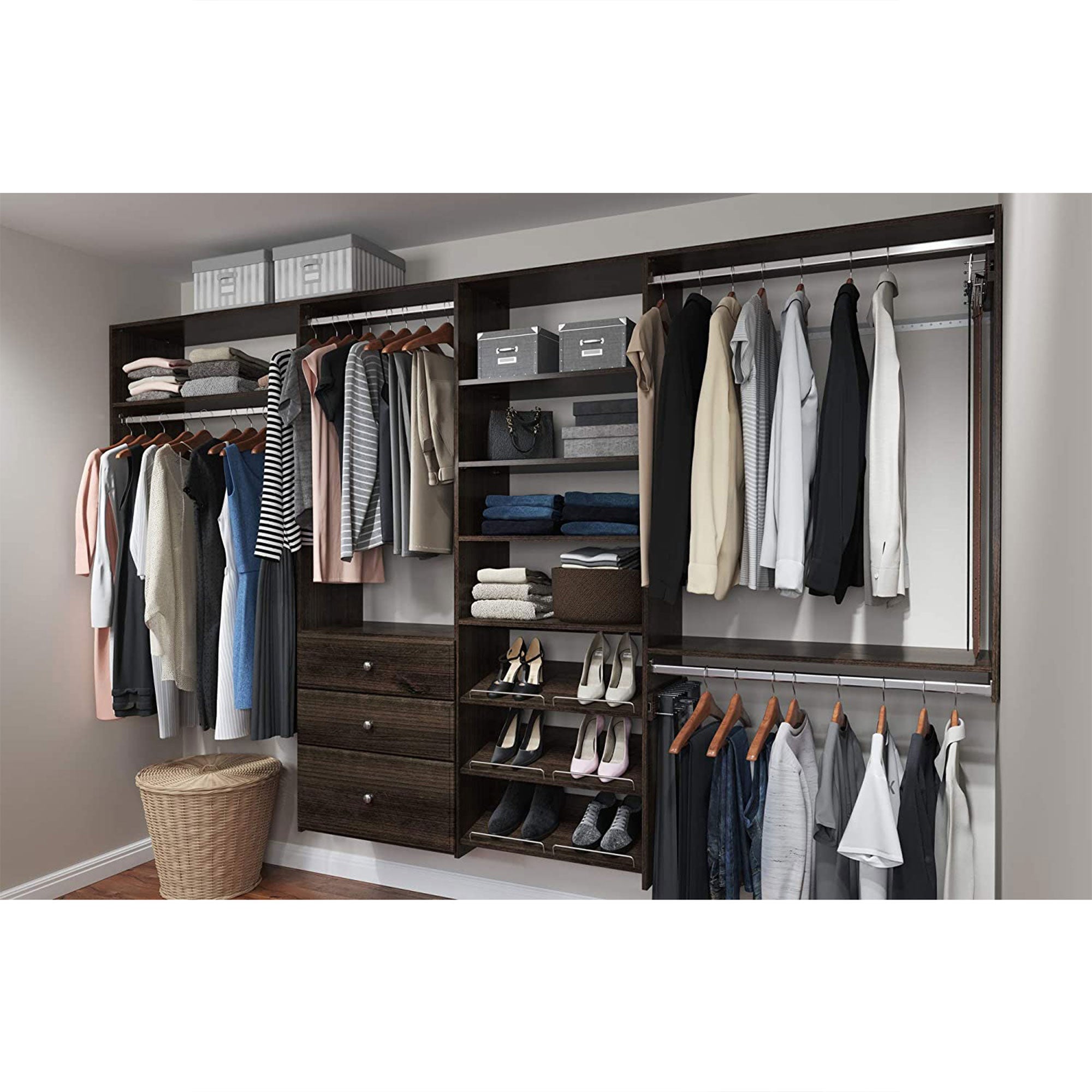 Easy Track Bedroom Closet Organizerw/ Shelves and Drawers, Truffle (For Parts)