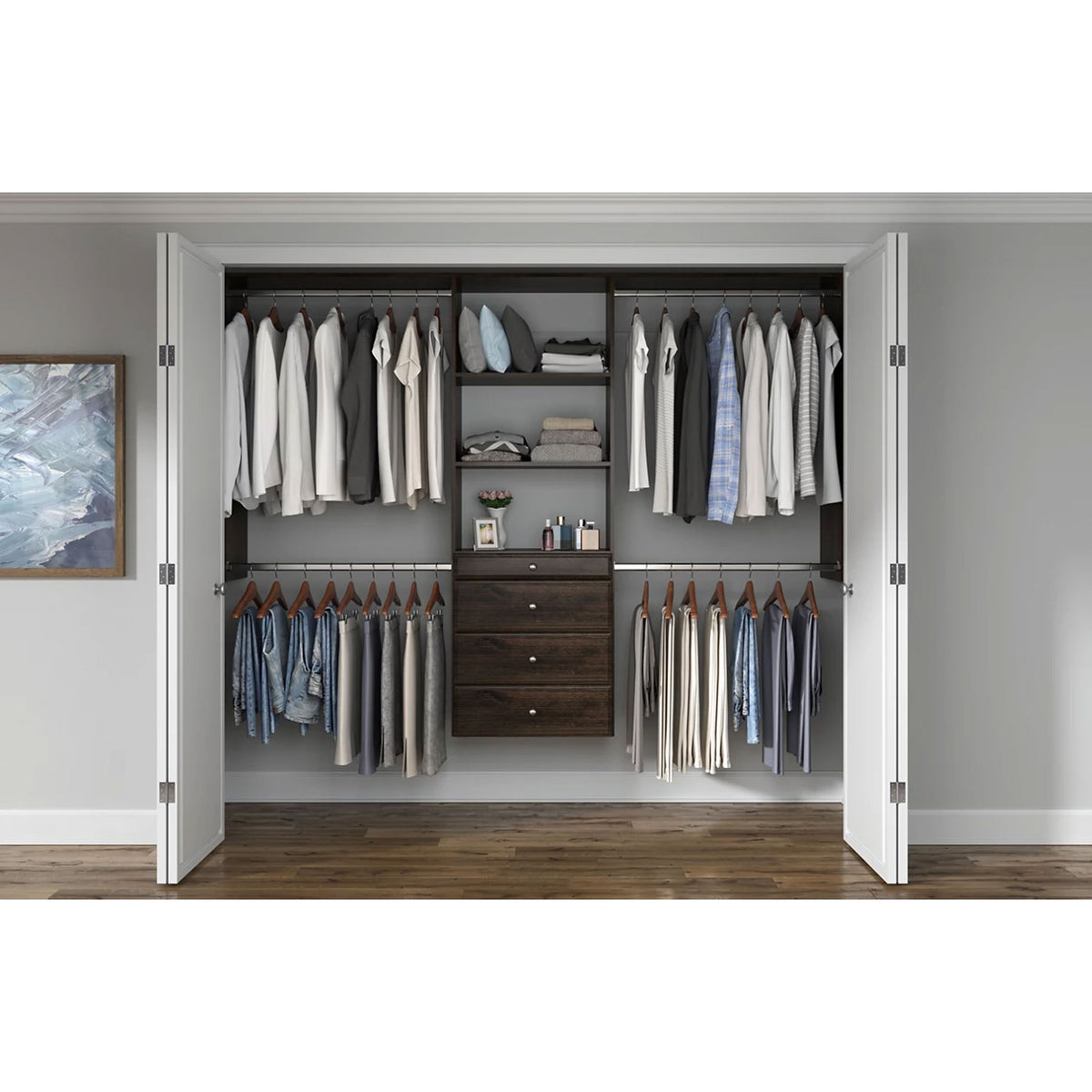 Easy Track Deluxe Tower Closet Storage with Shelves & Drawers, Truffle(Open Box)