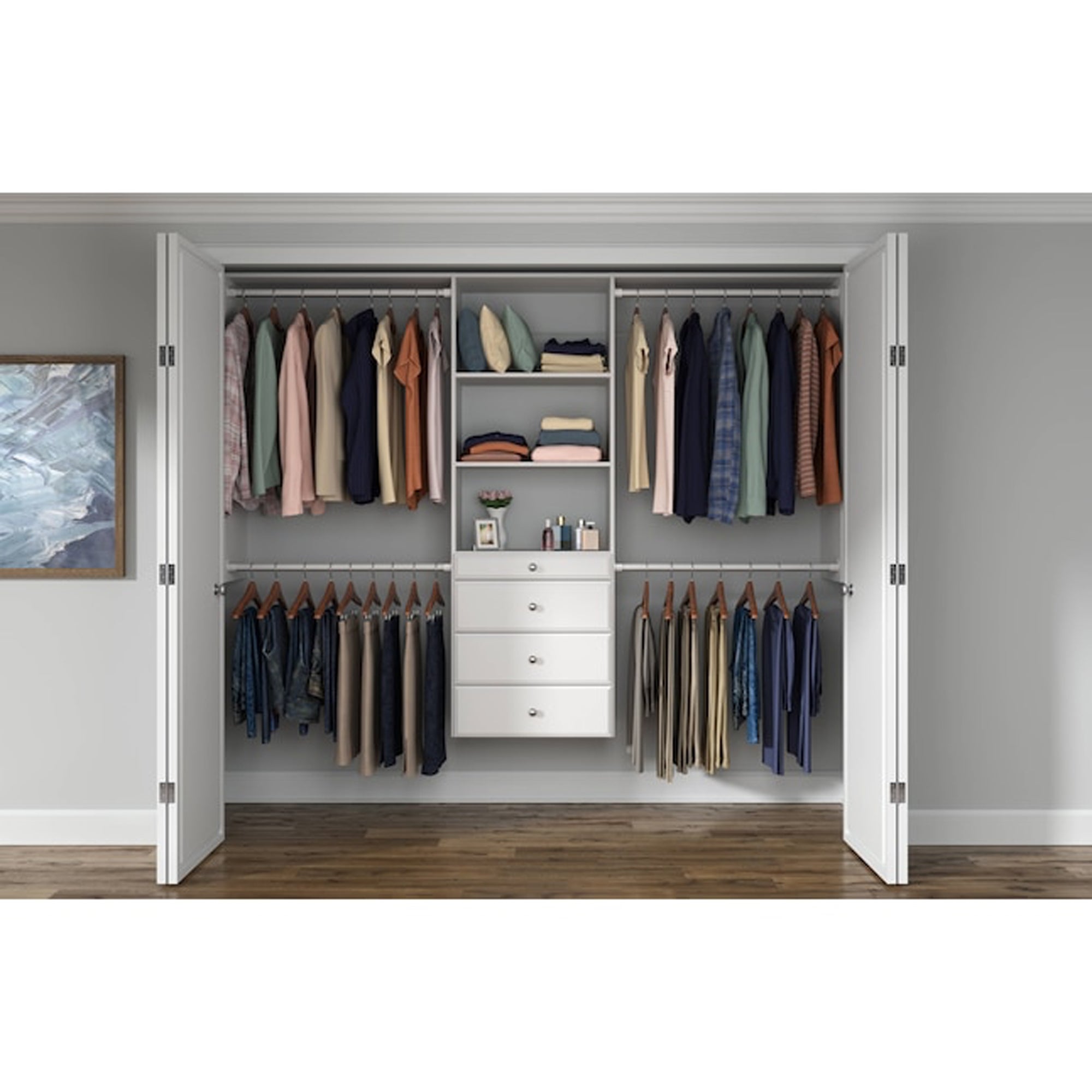 Easy Track Deluxe Tower Closet Storage Organizer with Shelves and Drawers, White
