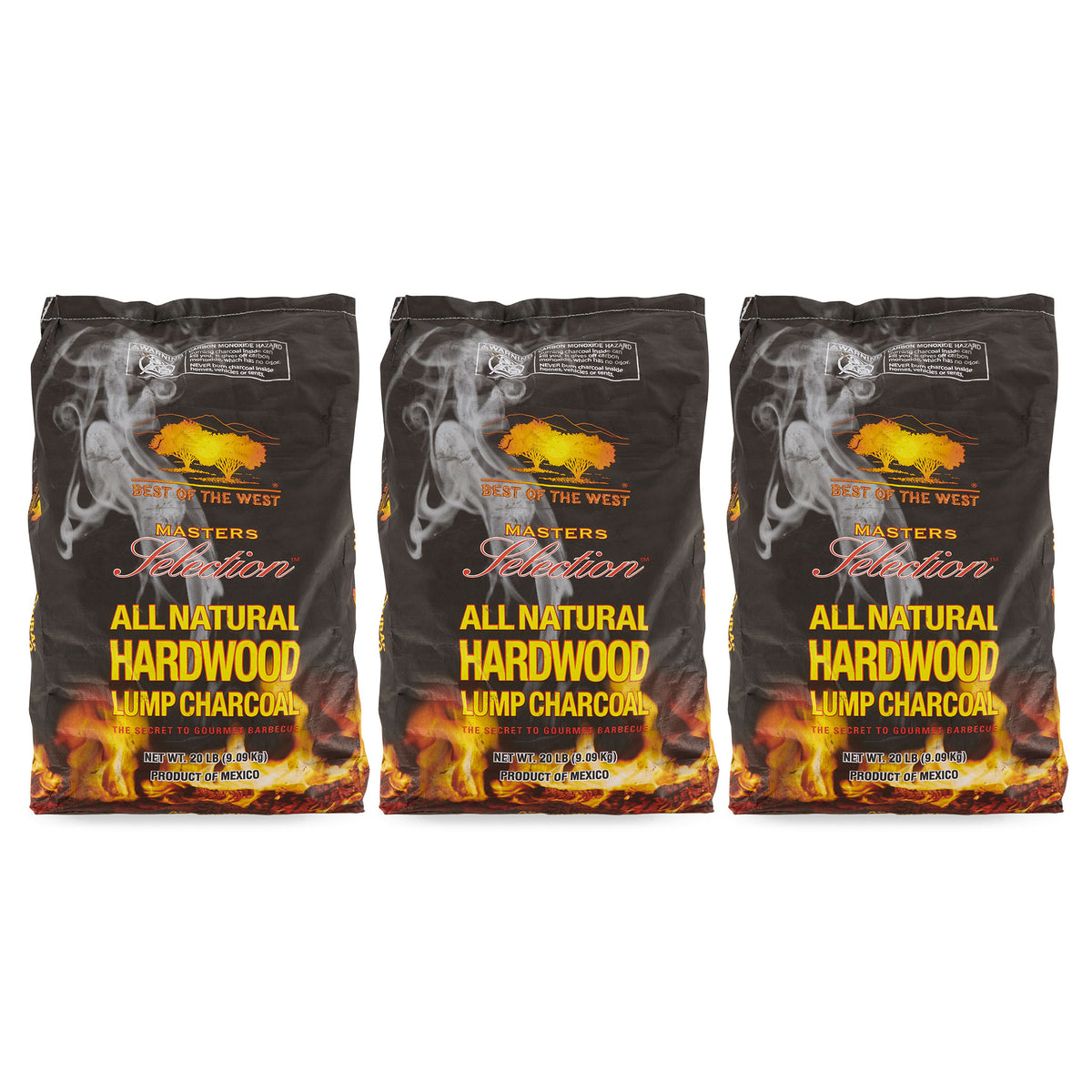 Best of the West All Natural Hardwood Lump Charcoal Bag, 20 Pounds (3 Pack)