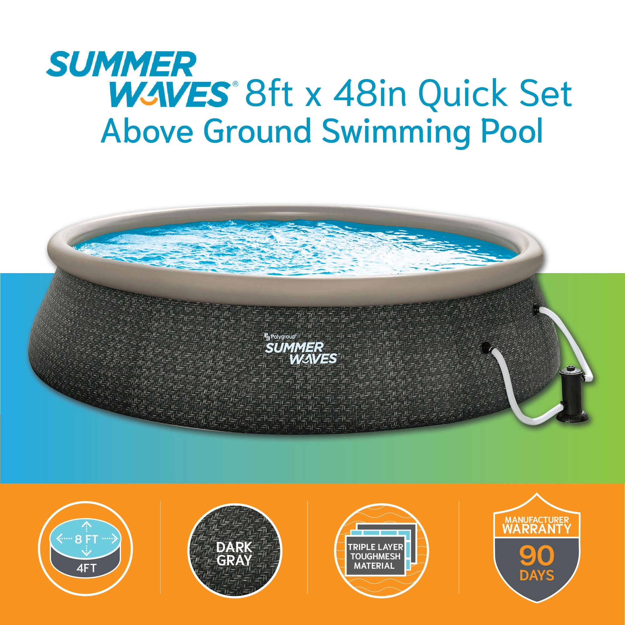 Summer Waves 18' x 48'' Quick Set Above Ground Pool, Gray Herringbone (Open Box) - VMInnovations