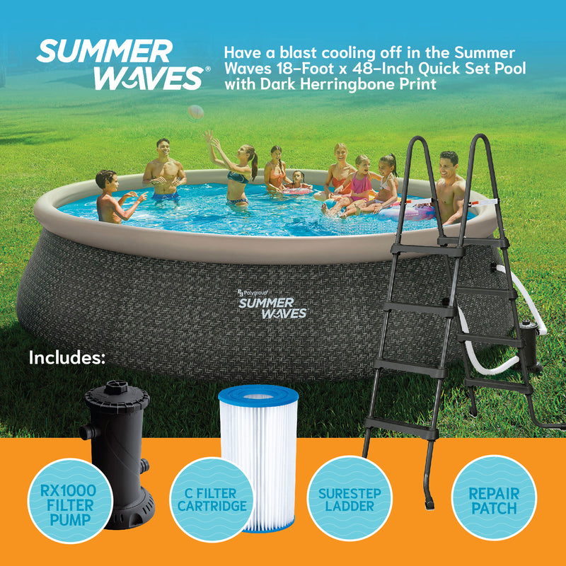 Summer Waves 18ft x 48in Quick Set Ring Above Ground Pool, Dark Gray  (Used)