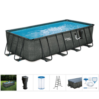 Summer Waves 18ft x 9ft x 52in Above Ground Rectangle Frame Swimming Pool Set