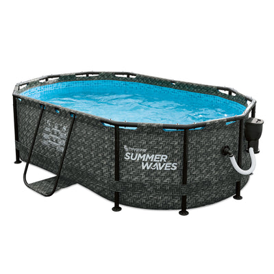 Summer Waves 13.9'x8.2' Dark Herringbone Active Frame Oval Outdoor Swimming Pool