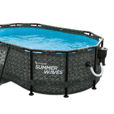 Summer Waves 13.9'x8.2' Dark Herringbone Active Frame Oval Outdoor Swimming Pool