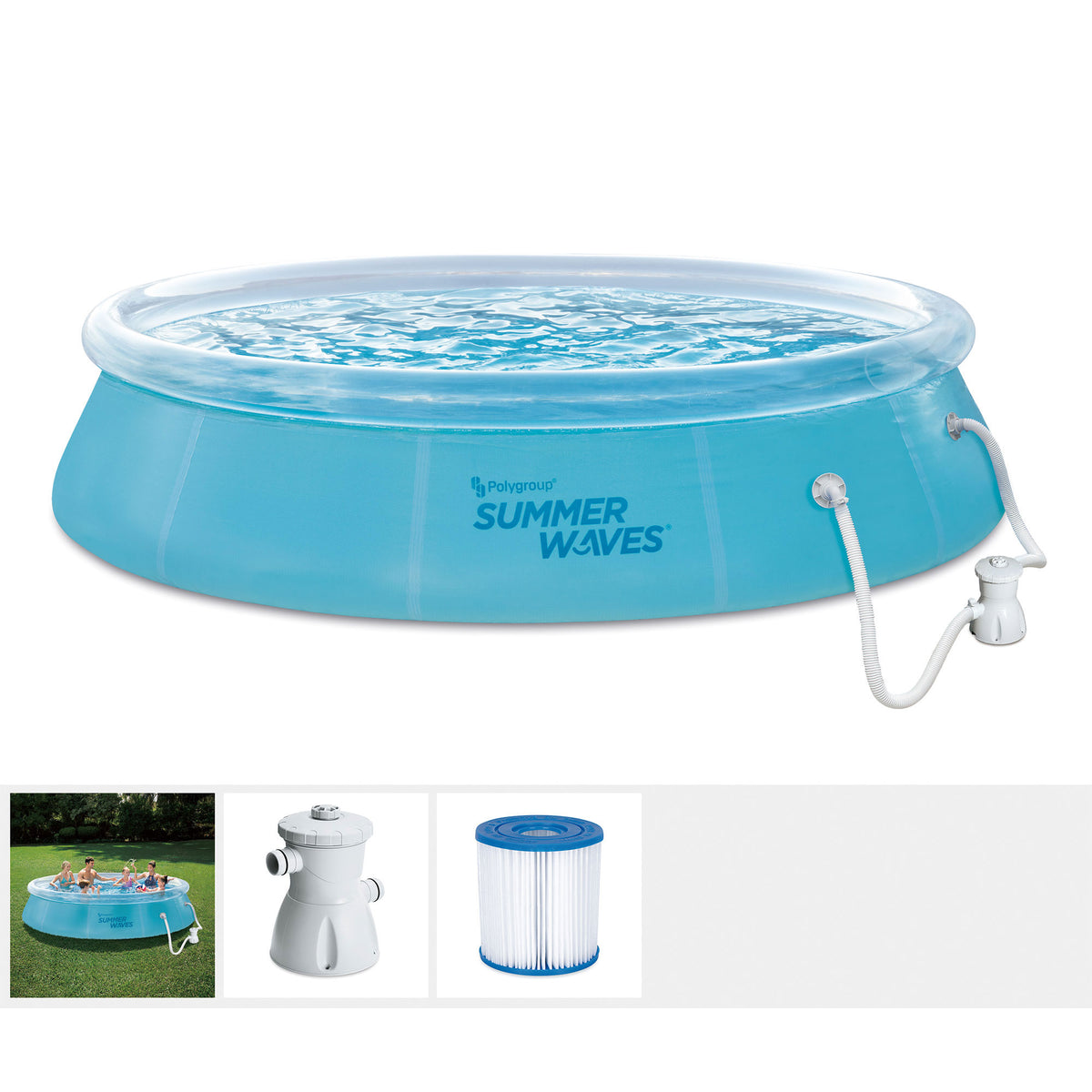 Summer Waves 12 Foot Wide Transparent Quick Set Inflatable Top Ring Pool (Used)