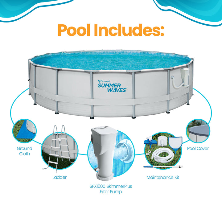 Summer Waves Elite 18ft x 48in Metal Frame Above Ground Pool Set w/ Filter Pump