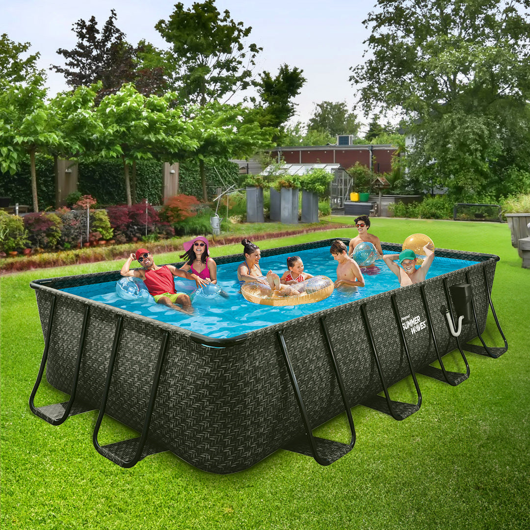 Summer Waves 16 Foot Long Dark Herringbone Elite Frame Outdoor Rectangular Pool