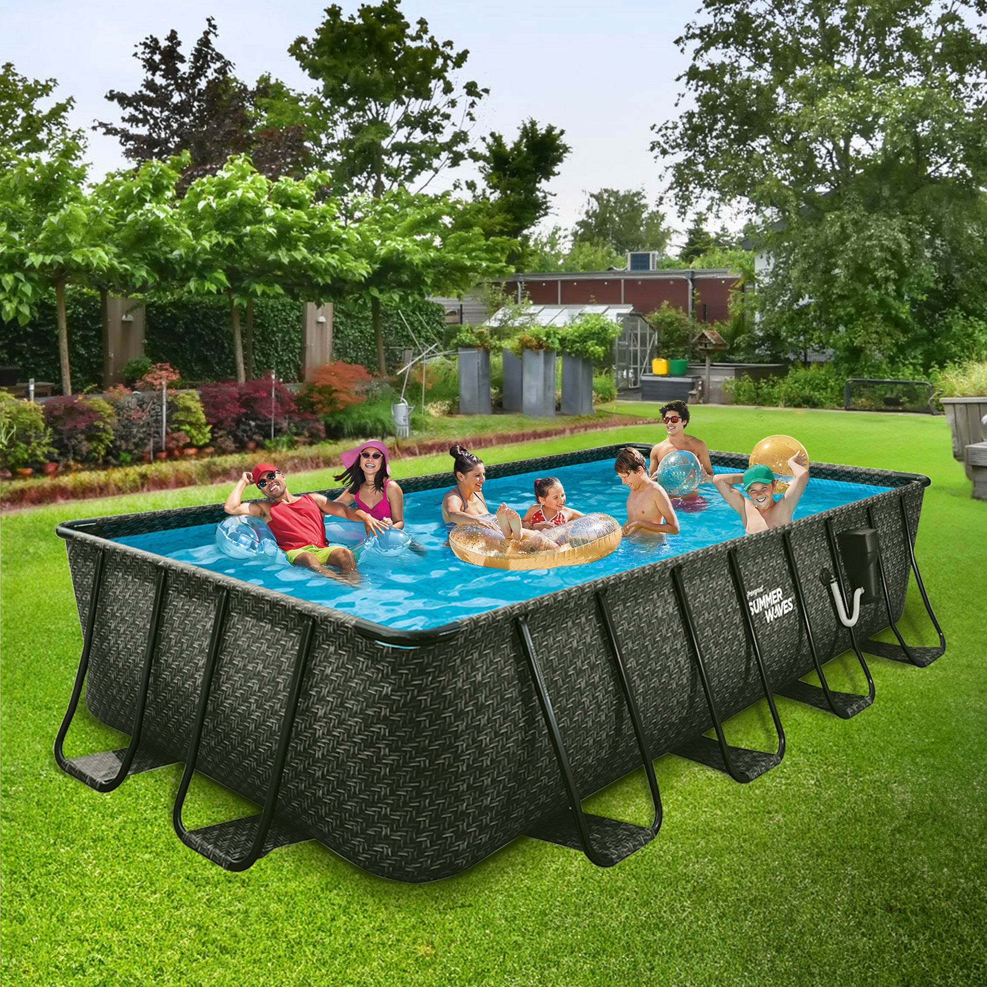 Summer Waves 16ft Long Dark Herringbone Elite Frame Outdoor Pool (Damaged) - VMInnovations