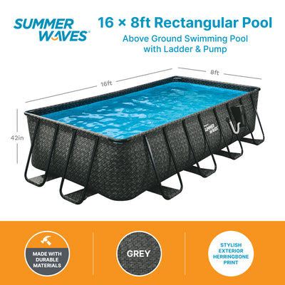 Summer Waves 16 Foot Long Dark Herringbone Print Elite Frame Pool (Open Box) - VMInnovations