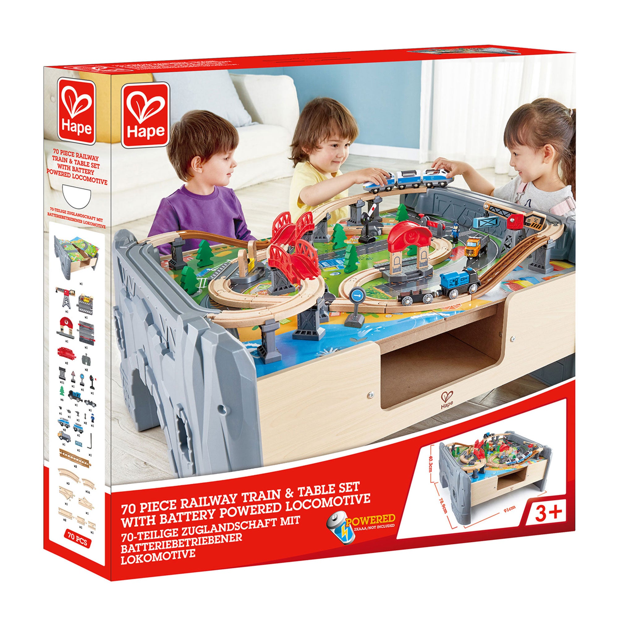 Hape 70 Piece Railway Train Set Table with Battery Powered Locomotive (Open Box)