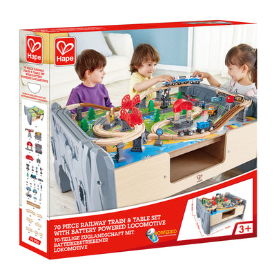 Hape 70 Piece Railway Train Set Table with Battery Powered Locomotive (Open Box)