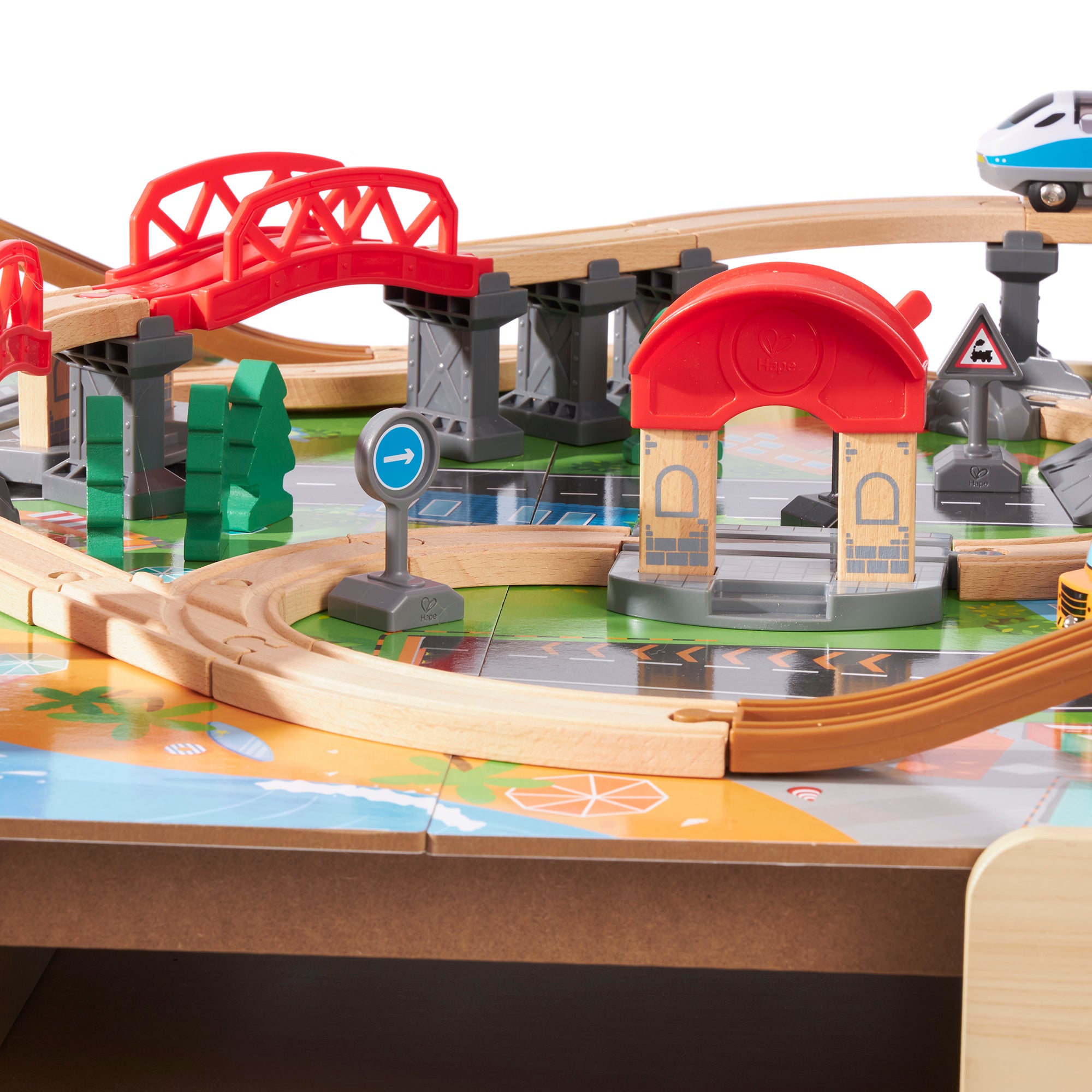 Hape 70 Piece Railway Train Set Table with Battery Powered Locomotive (Open Box)