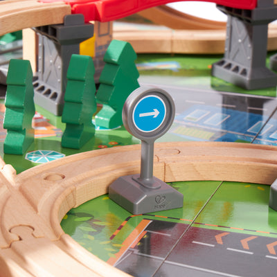Hape 70 Piece Railway Train Set Table with Battery Powered Locomotive (Open Box)