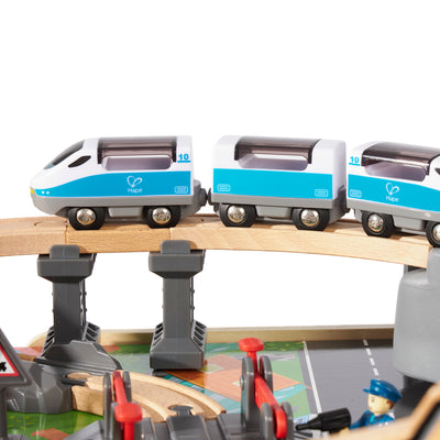 Hape 70 Piece Railway Train Set Table with Battery Powered Locomotive (Open Box)