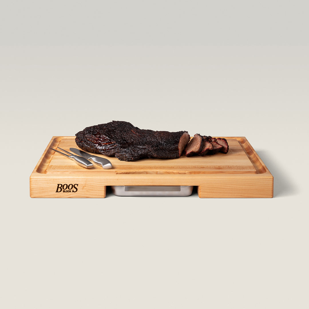 John Boos Reversible Wood Cutting Board with Juice Groove & Tray, Maple