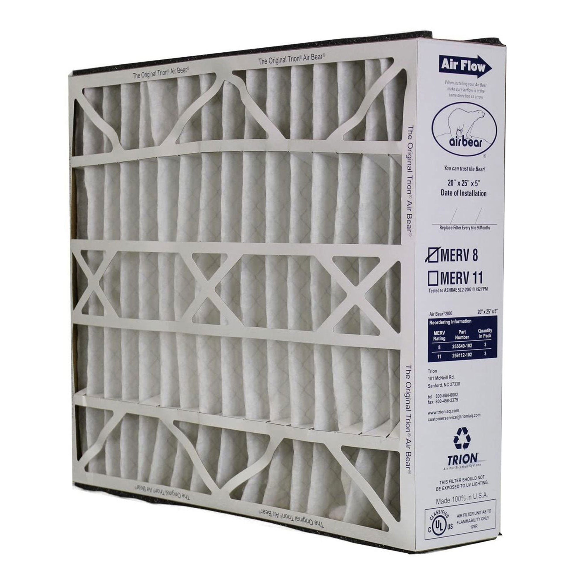 Trion Air Bear 20 x 25 x 5 Inch MERV 8 Air Purifier Filter (3 Pack) (Open Box) - VMInnovations