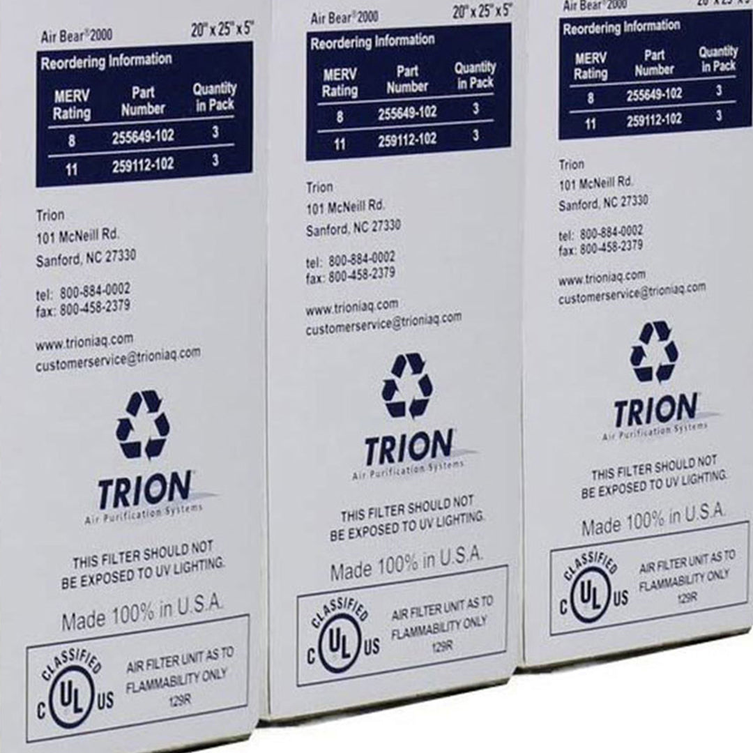 Trion 255649-102 Air Bear 20 x 25 x 5 Inch MERV 8 Air Purifier Filter (3 Pack) - VMInnovations