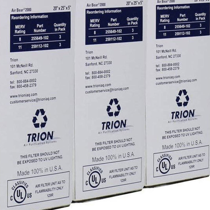 Trion 255649-102 Air Bear 20 x 25 x 5 Inch MERV 8 Air Purifier Filter (3 Pack) - VMInnovations