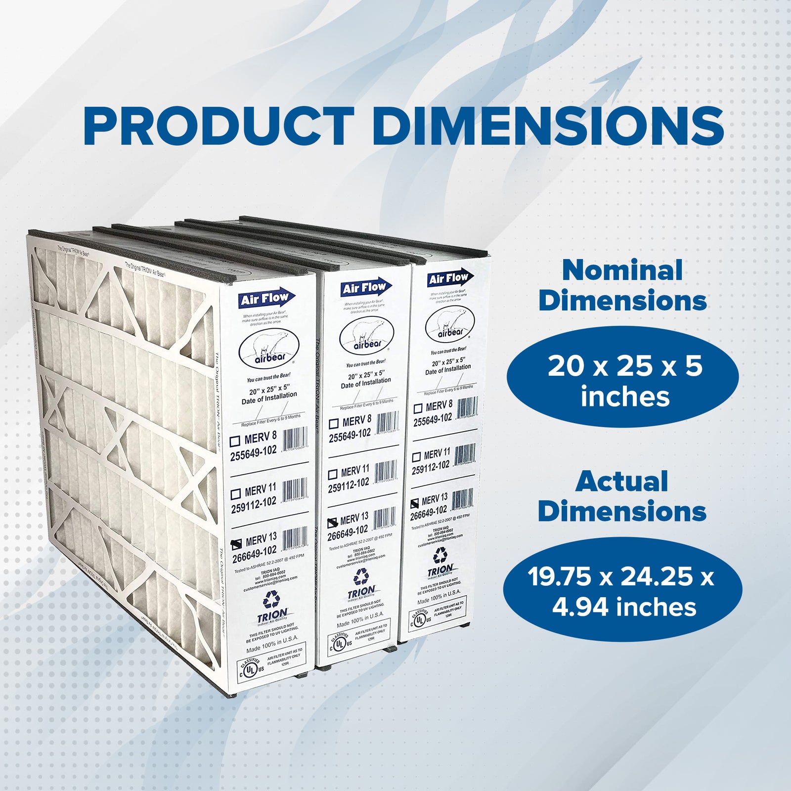 Trion Air Bear 20 x 25 x 5 Inch MERV 13 Air Purifier Filter (3 Pack) (Open Box) - VMInnovations