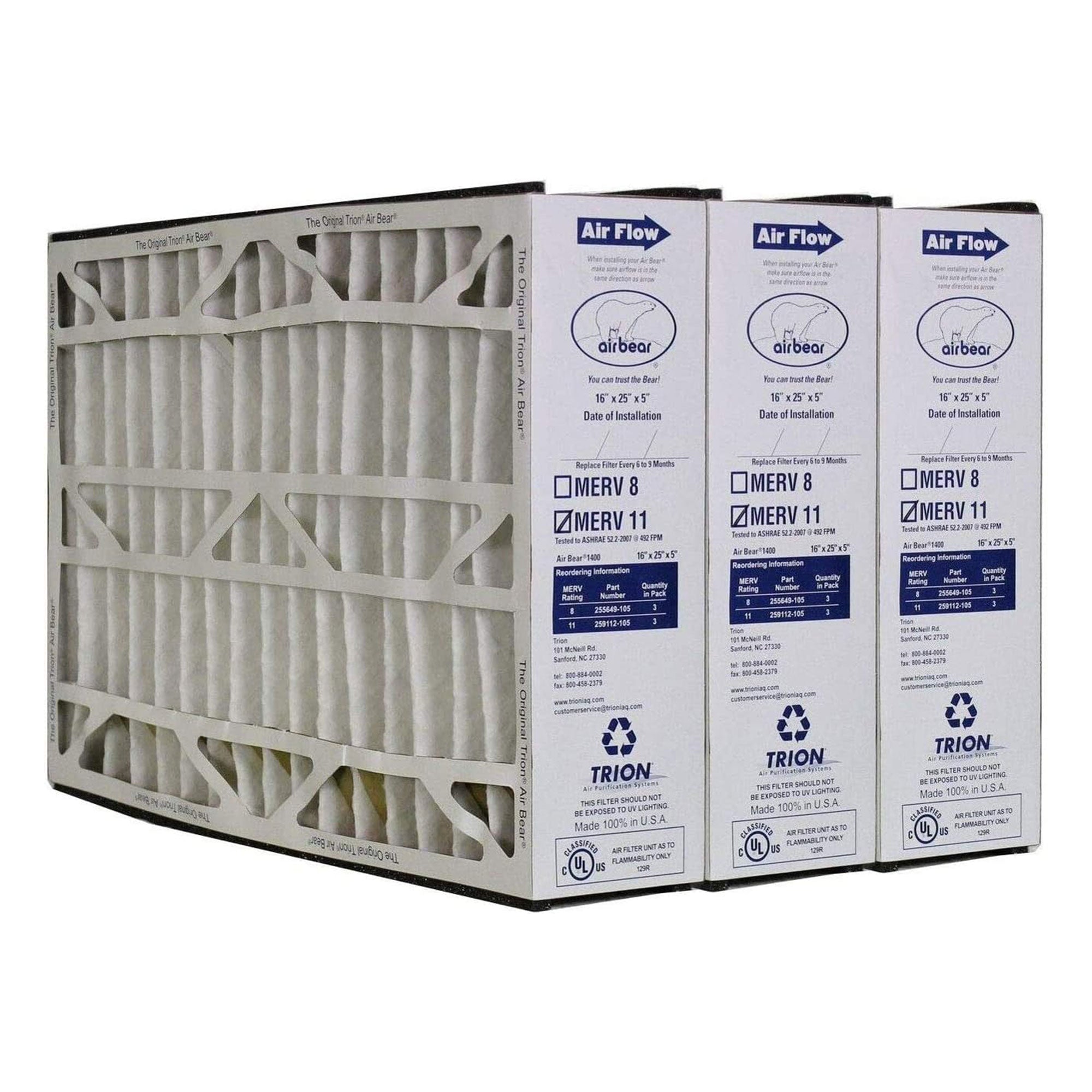 Trion Air Bear 16 x 25 x 5 Inch MERV 11 Air Purifier Filter (3 Pack) (Open Box) - VMInnovations
