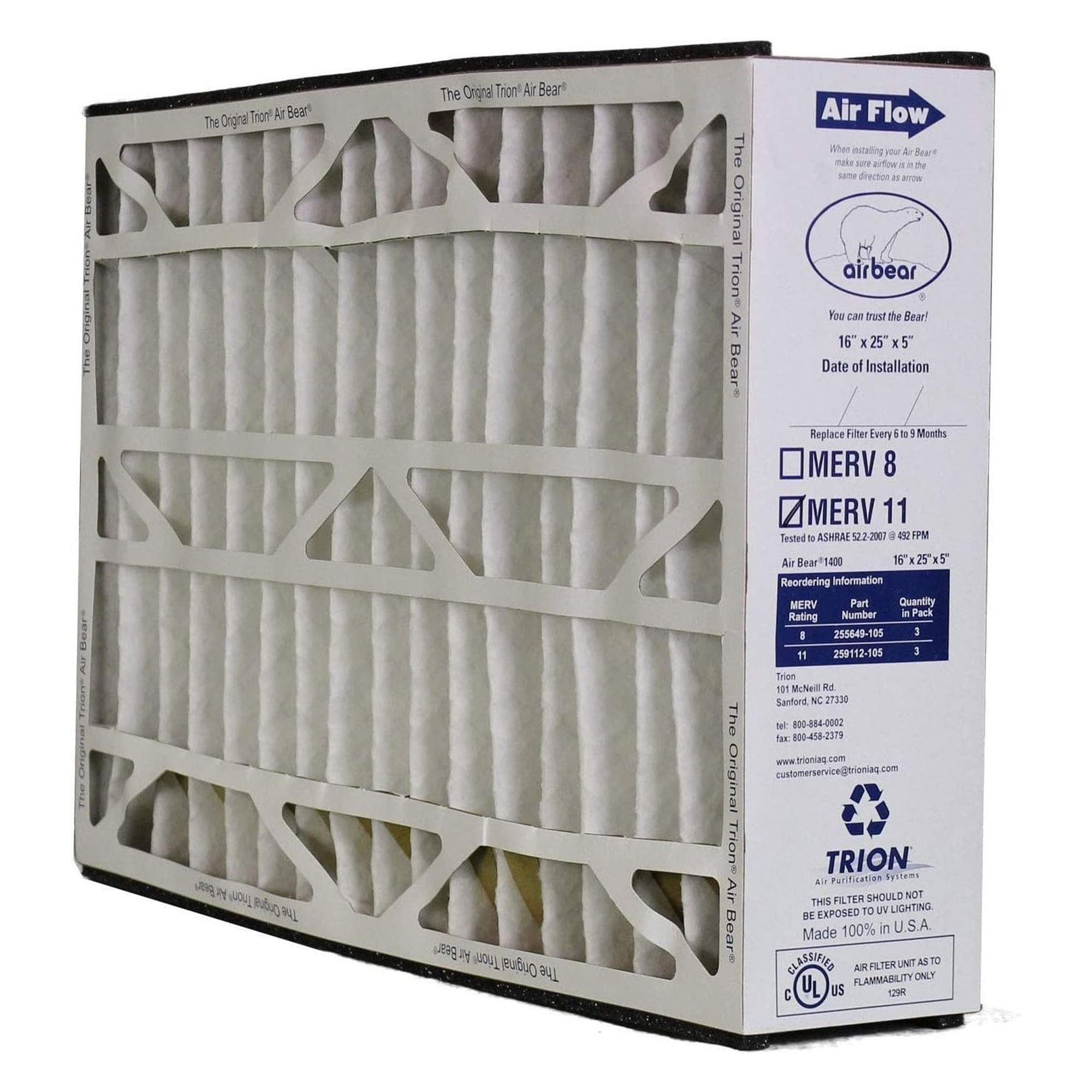 Trion Air Bear 16 x 25 x 5 Inch MERV 11 Air Purifier Filter (3 Pack) (Open Box) - VMInnovations