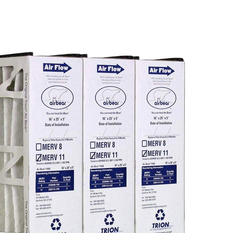 Trion 259112-105 Air Bear 16 x 25 x 5 Inch MERV 11 Air Purifier Filter (3 Pack)