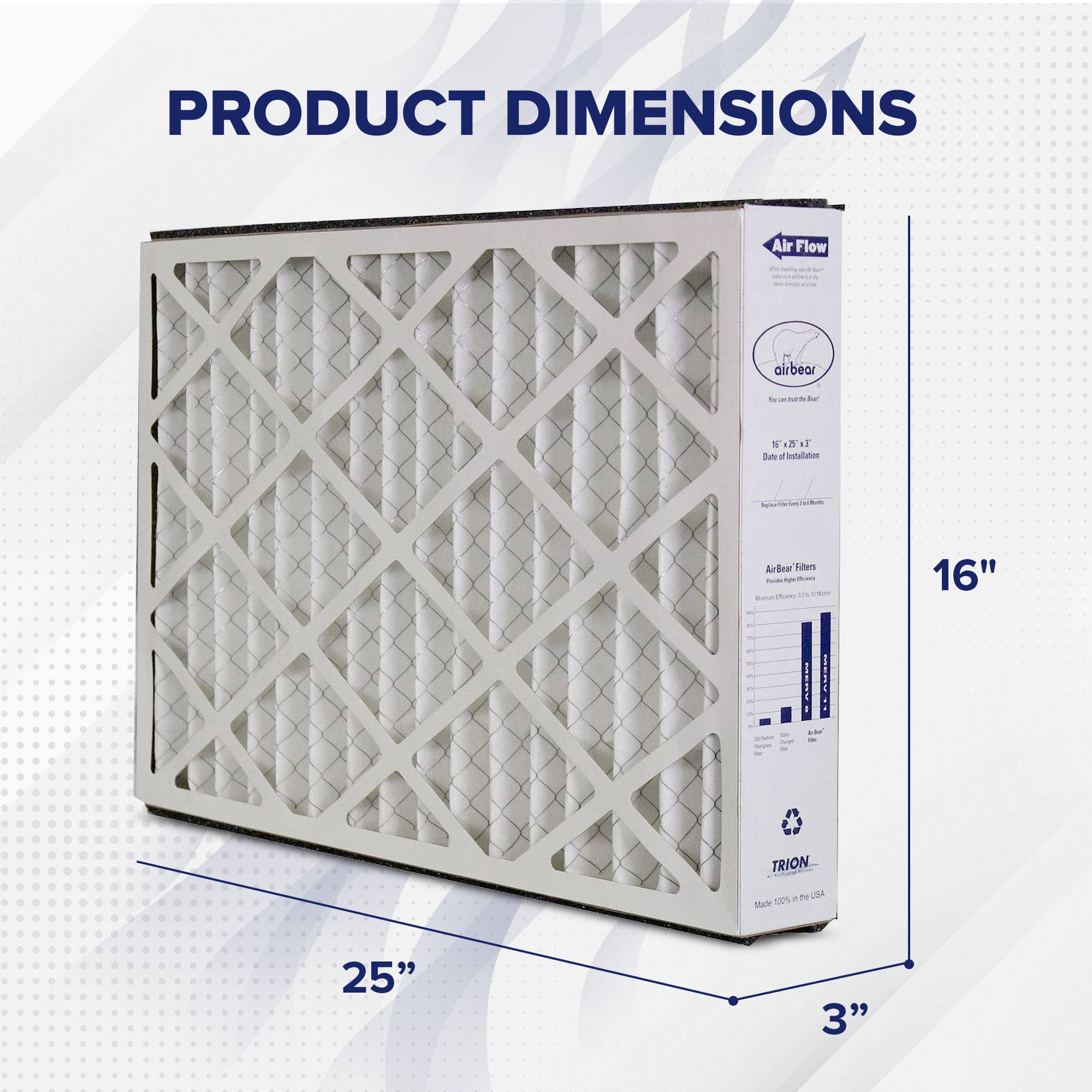 Trion 259112-101 Air Bear 16 x 25 x 3 Inch MERV 11 Air Purifier Filter (6 Pack) - VMInnovations