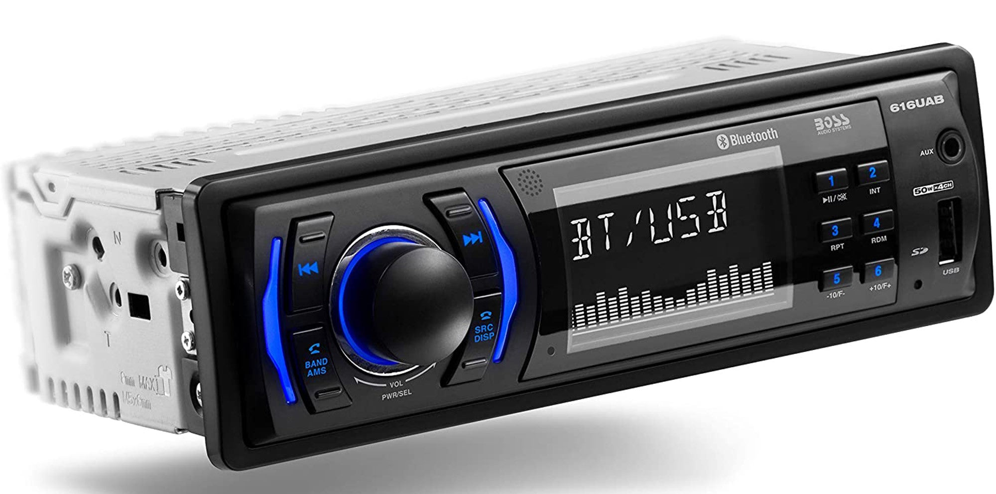 Boss 616UAB Single Din Car Stereo Receiver Bundle with KIT2 Amplifier Wiring Kit - VMInnovations