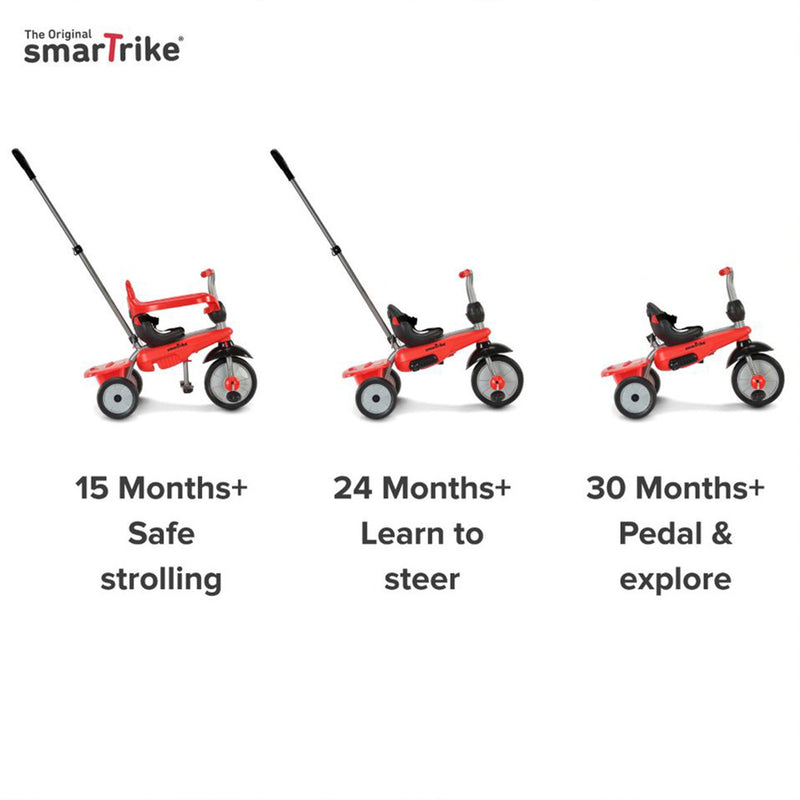 smarTrike Breeze 3 in 1 Adjustable Baby Trike Toddler Tricycle Riding Toy, Red