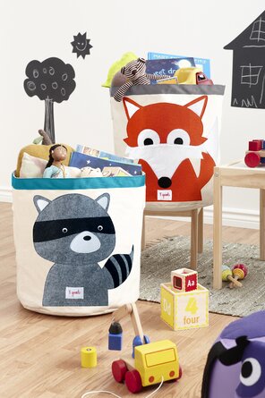 3 Sprouts Foldable Storage Cube Bin Box & Canvas Laundry Bin Basket, Orange Fox
