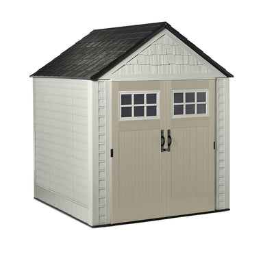 Rubbermaid 7x7 Feet Resin Outdoor Storage Shed + 34 Inch Tool & Sports Shed Rack