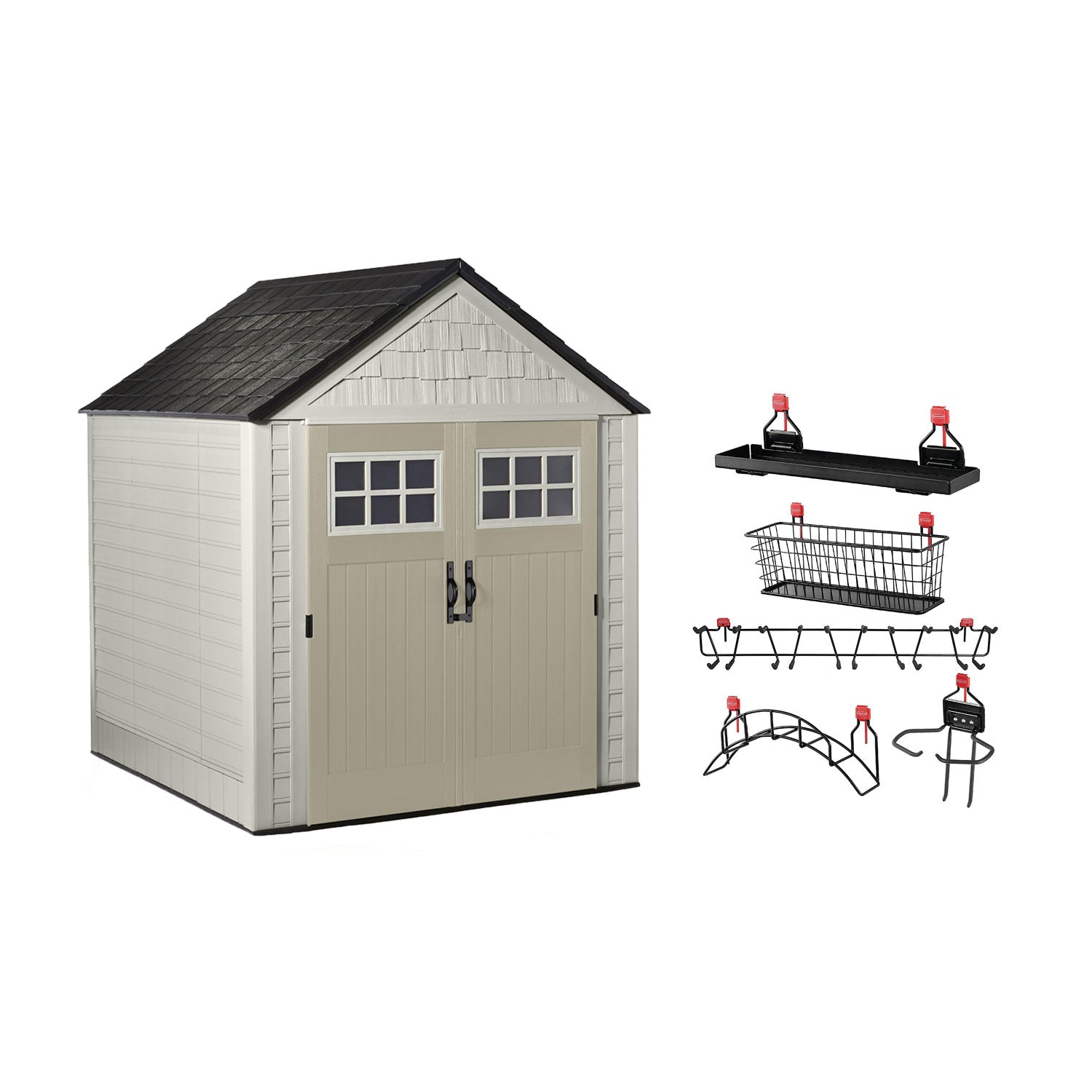 Rubbermaid 7x7 Feet Resin Outdoor Garden Tool Storage Shed & Shelf Accessories