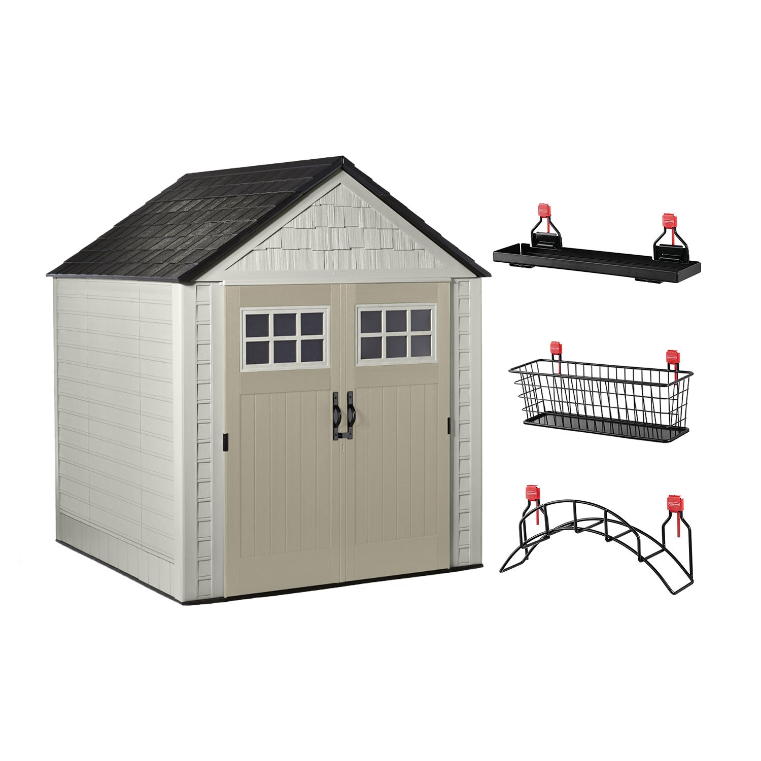 Rubbermaid 7' x 7 Storage Shed with Utility & Handle Hook & Accessories - VMInnovations