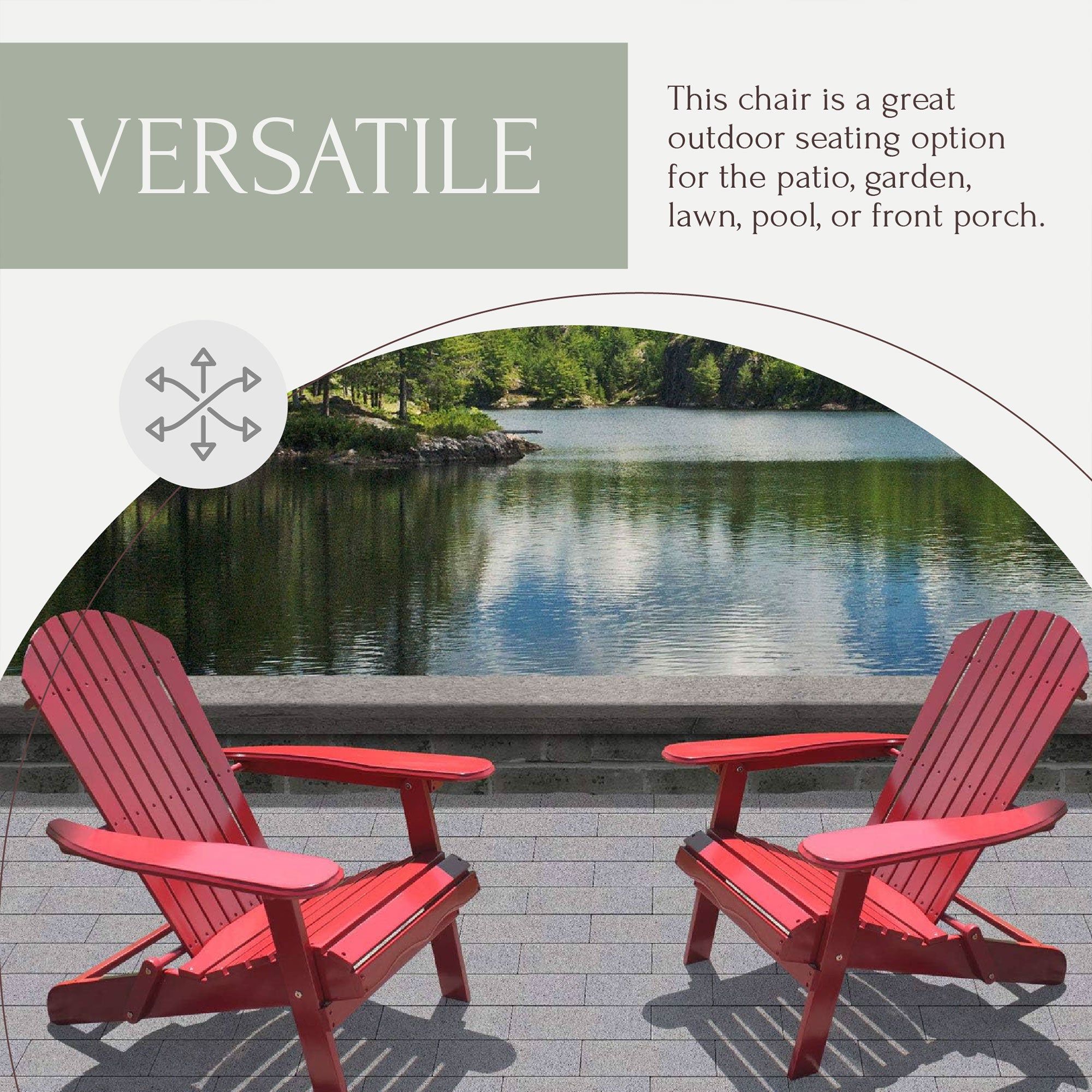 Northbeam Portable Foldable Wooden Adirondack Deck Lounge Chair, Red (Open Box) - VMInnovations