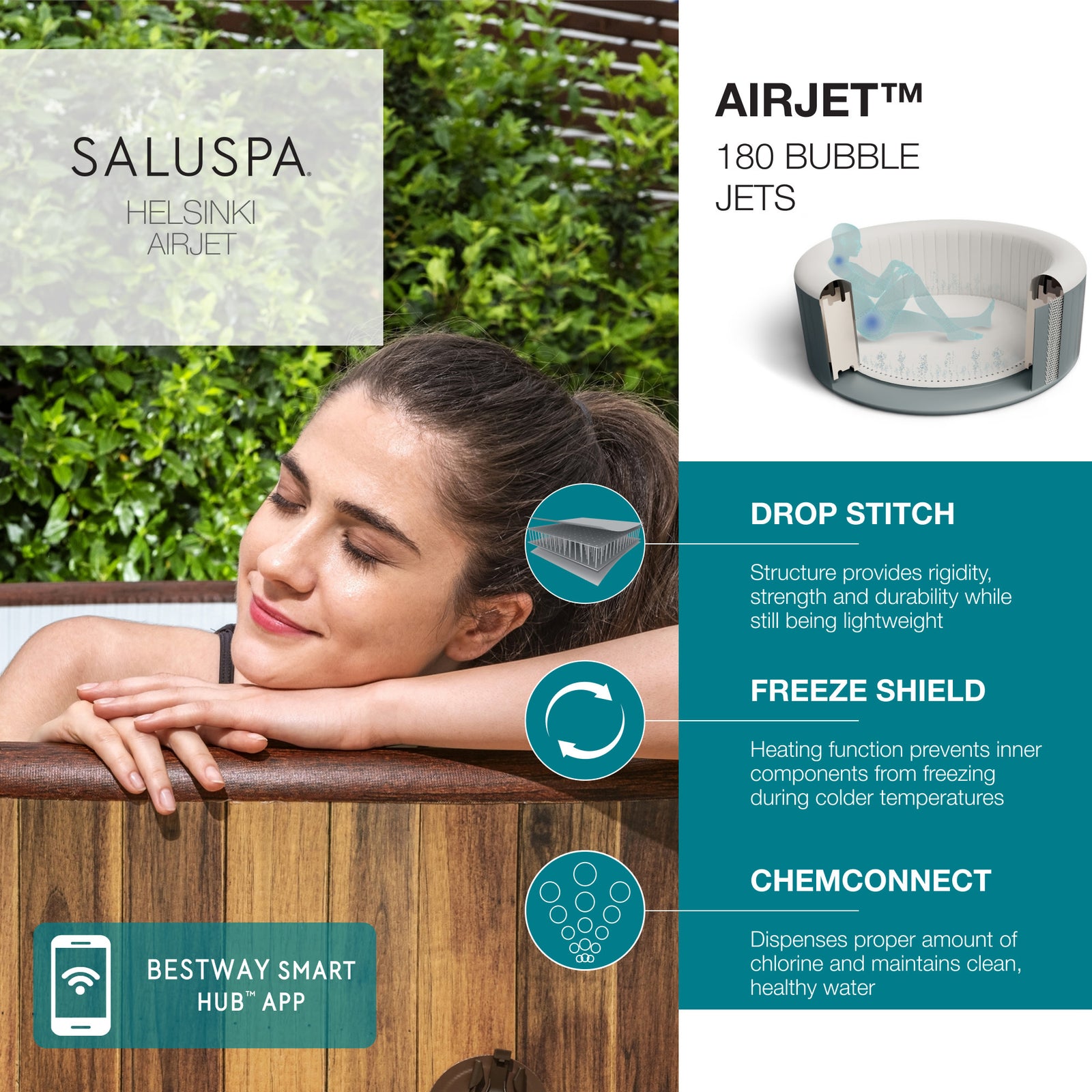 Bestway Helsinki SaluSpa 7 Person Inflatable Hot Tub Spa with 180 AirJets, Brown - VMInnovations