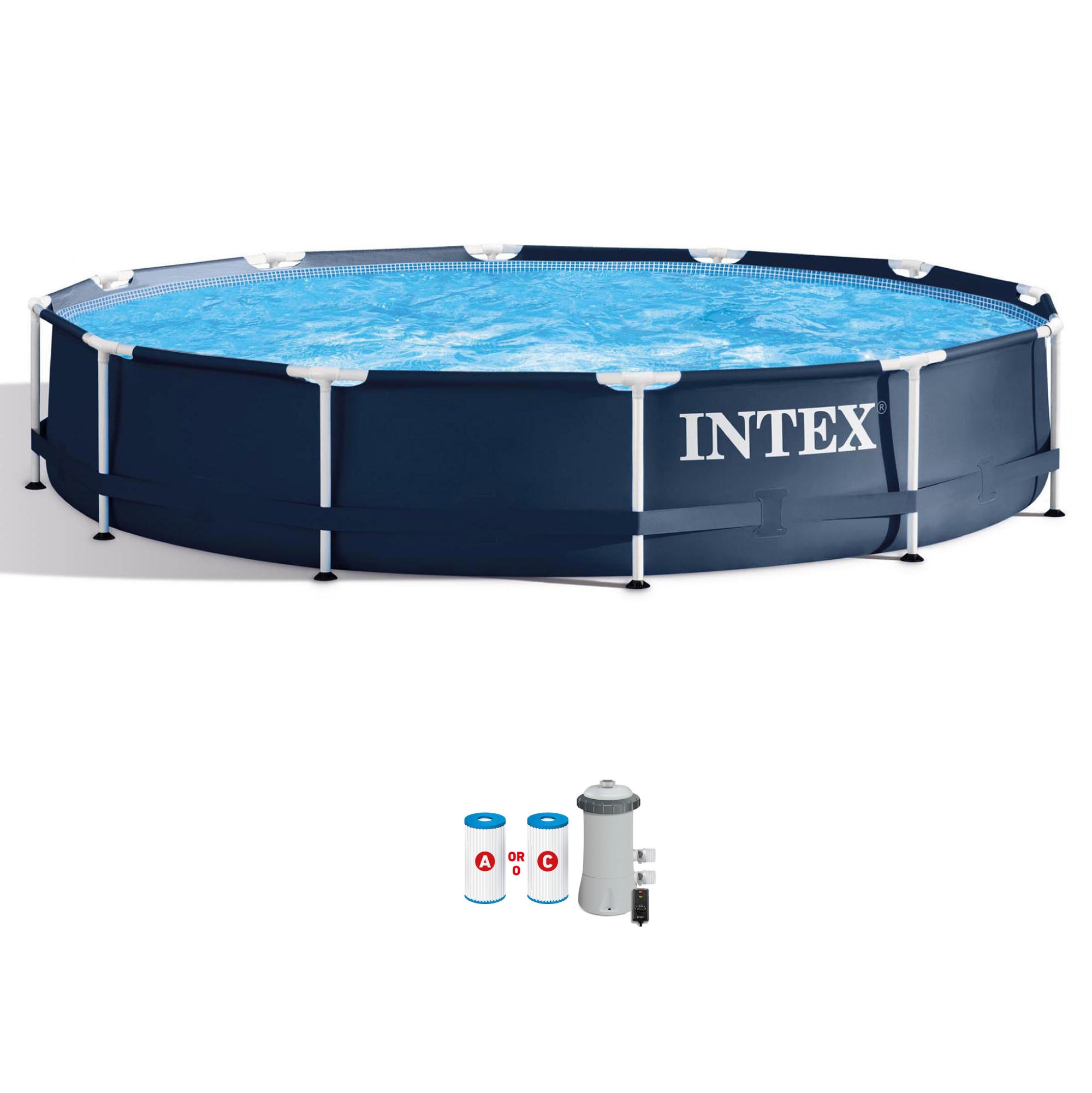 Intex 12' x 30" Metal Frame Round Above Ground Swimming Pool with Pump (Used) - VMInnovations