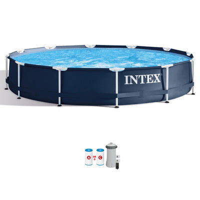 Intex 12' x 30" Metal Frame Round Above Ground Swimming Pool with Pump (Used) - VMInnovations