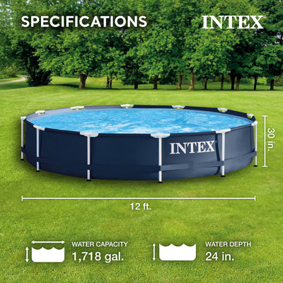 Intex 12' x 30" Metal Frame Round Above Ground Swimming Pool with Pump (Used)