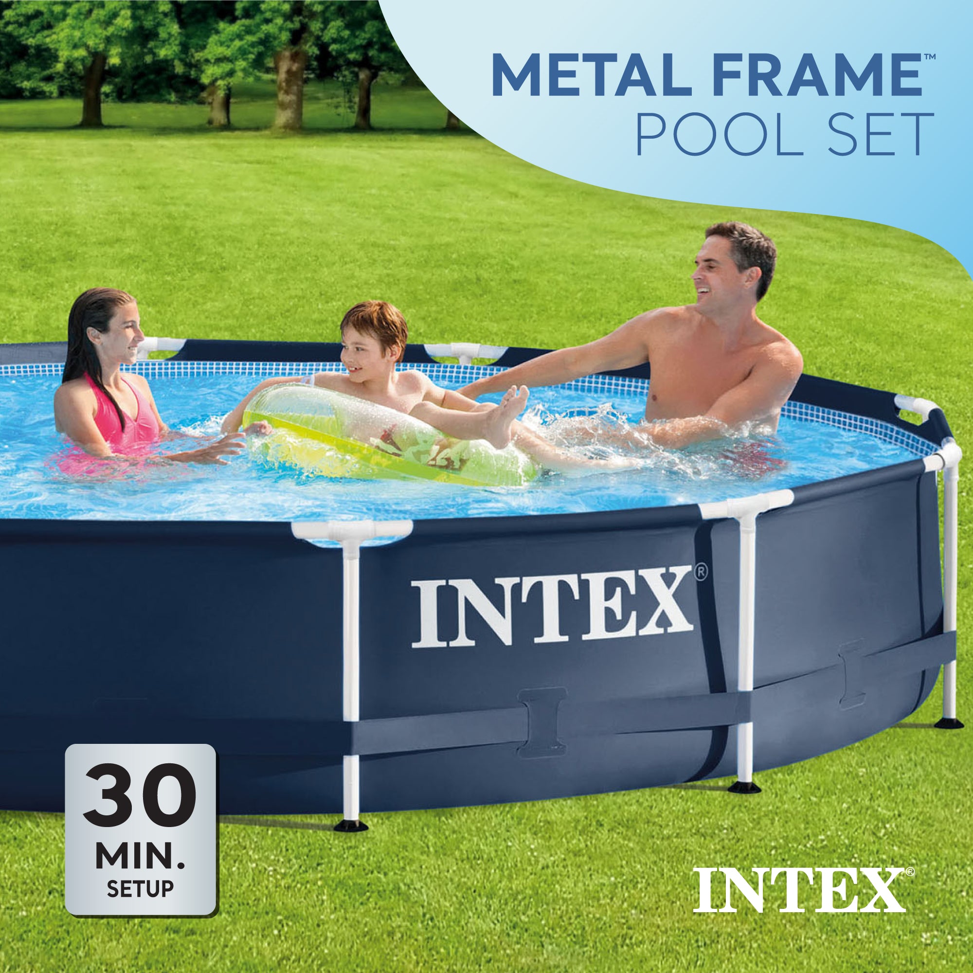 Intex 12' x 30" Metal Frame Round Above Ground Swimming Pool with Pump (Used) - VMInnovations
