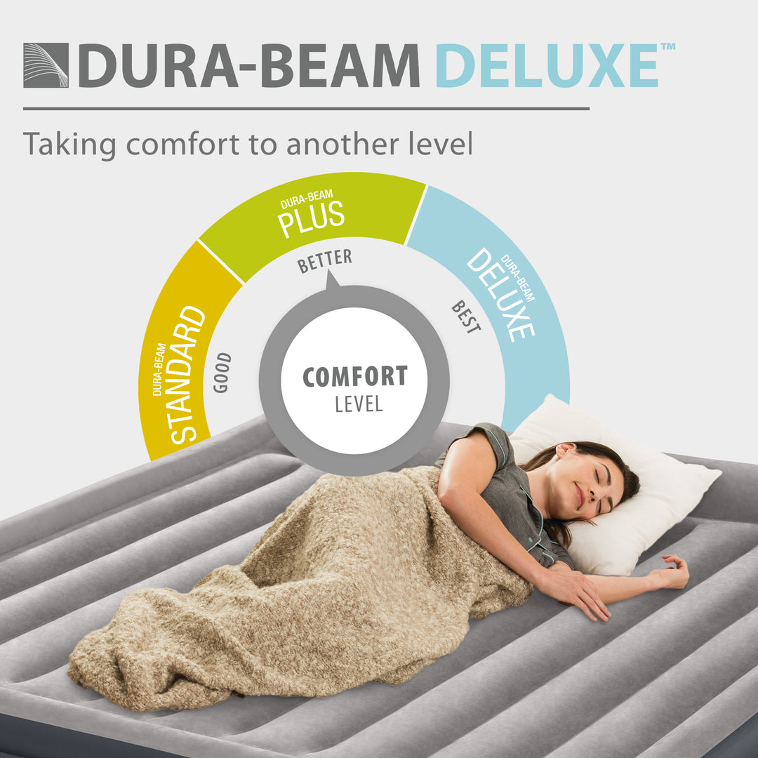 Intex Dura Beam Plus Deluxe Blow Up Air Mattress Bed with Built In Pump, King - VMInnovations