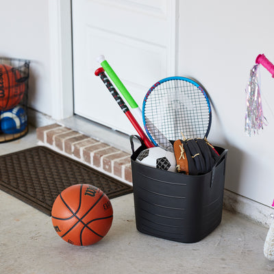 Life Story Tub Basket 25 Liter Plastic Storage Tote Bin with Handles, Black - VMInnovations