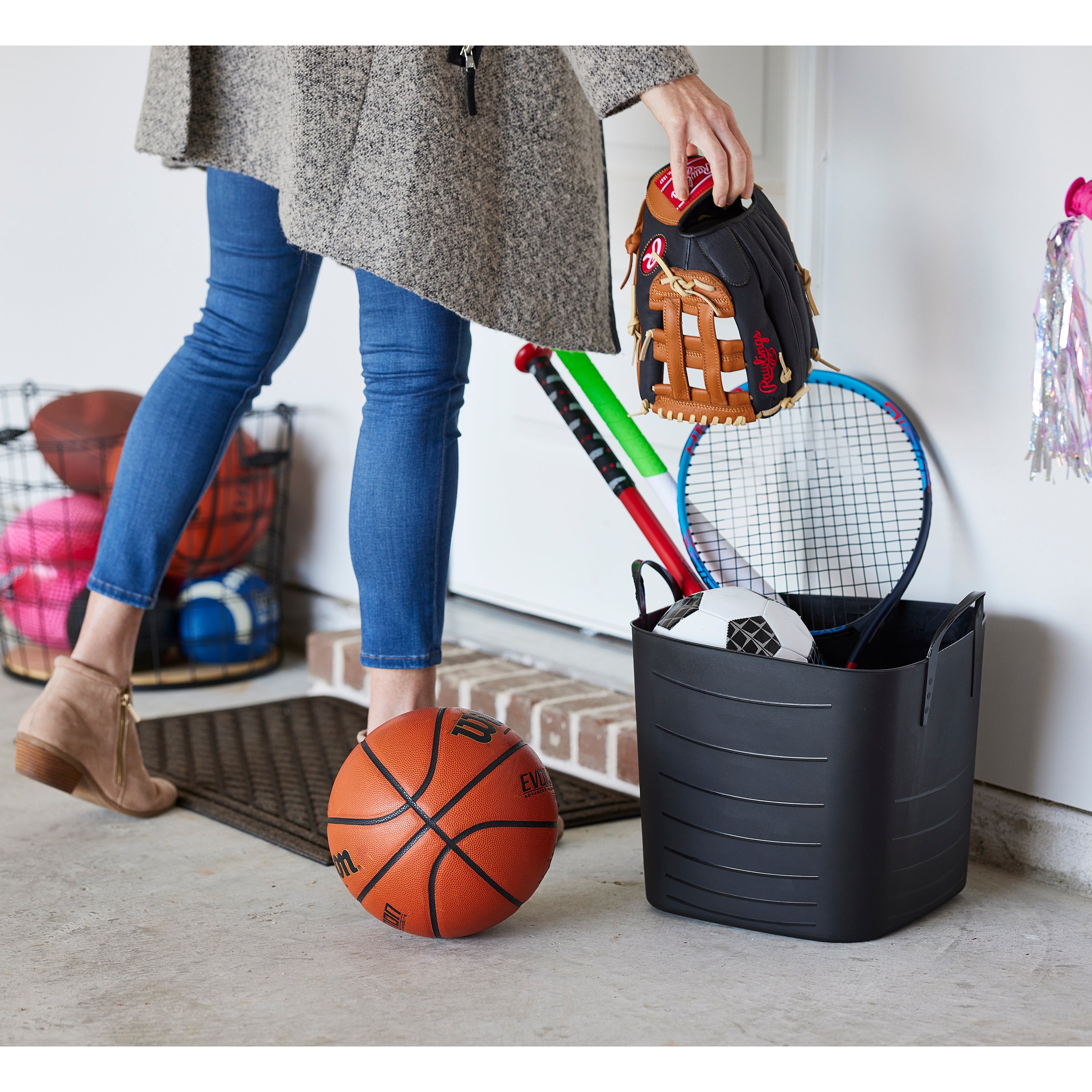 Life Story Tub Basket 25 Liter Plastic Storage Tote Bin with Handles, Black - VMInnovations