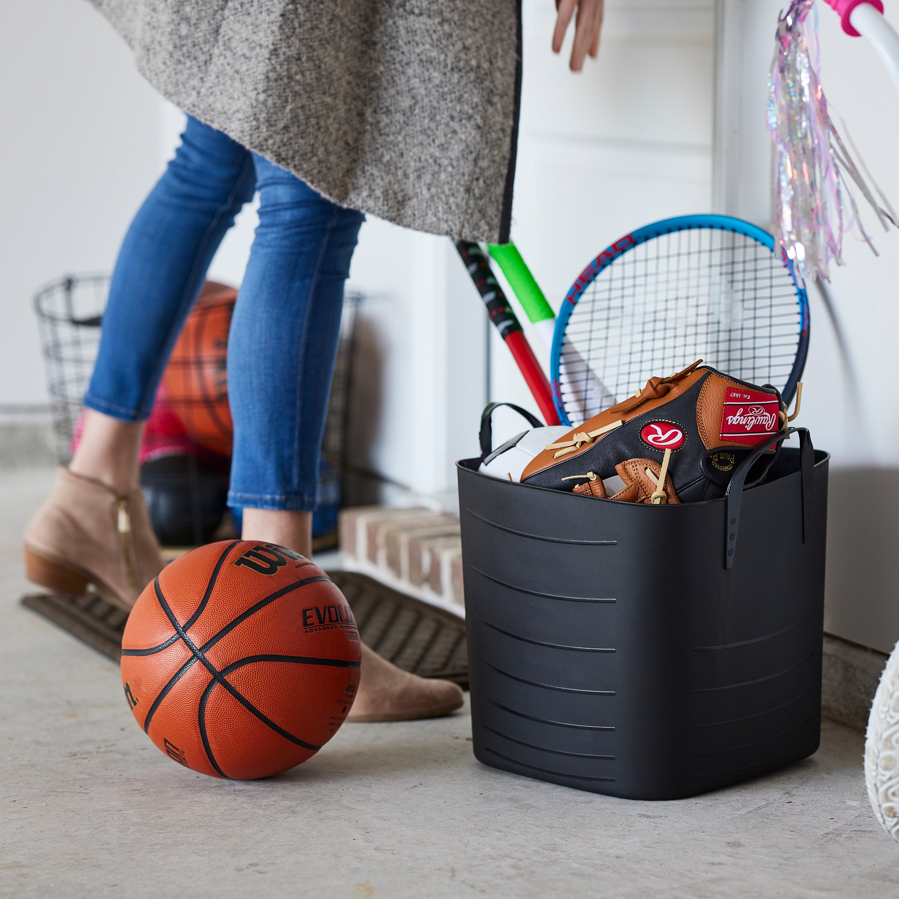 Life Story Tub Basket 25 Liter Plastic Storage Tote Bin with Handles, Black - VMInnovations