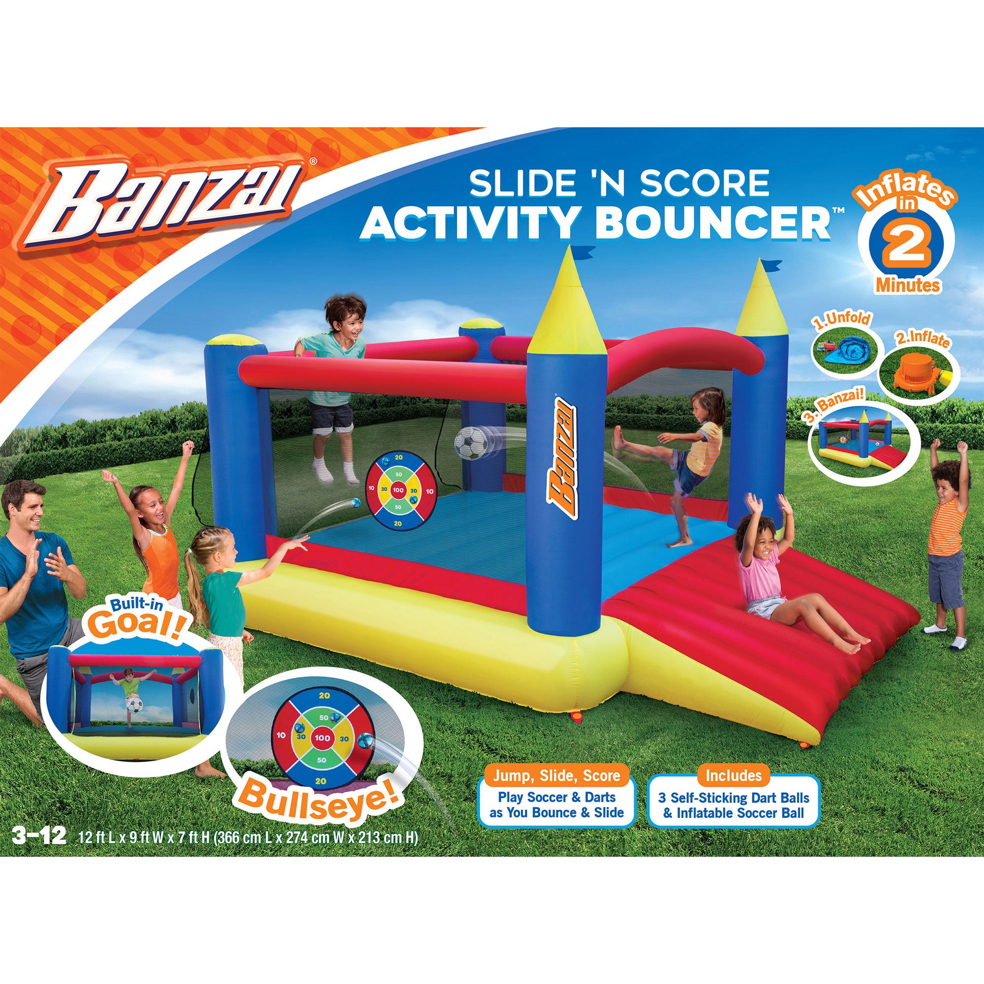 Banzai Slide 'n Score Bouncer Inflatable Bounce House with Games (Open Box) - VMInnovations