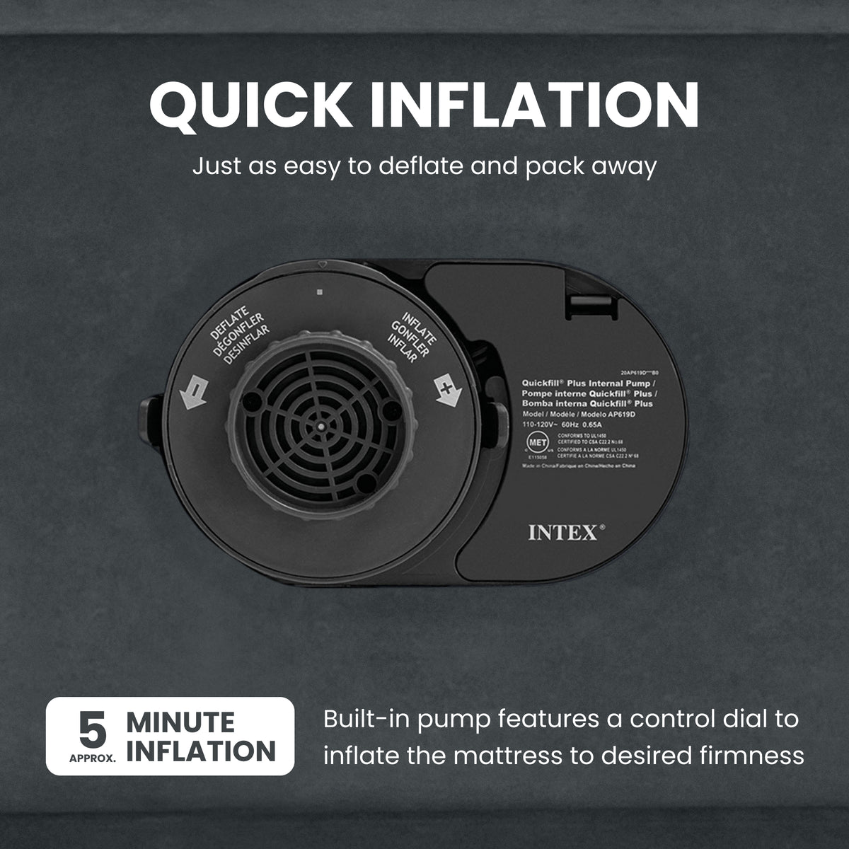 Intex 18" Inflatable Elevated Premium Comfort Airbed with Built-In Pump, King - VMInnovations
