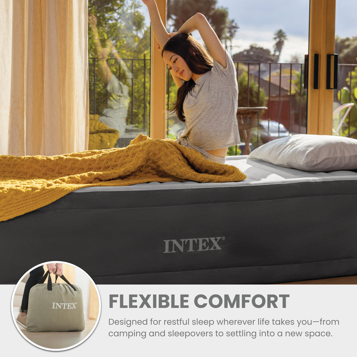 Intex 18" Inflatable Elevated Premium Comfort Airbed with Built-In Pump, King - VMInnovations