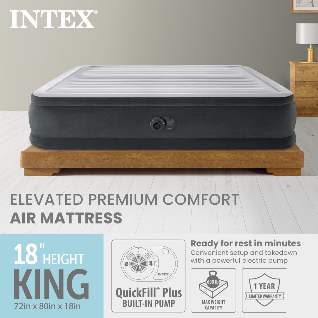 Intex 18-inch Inflatable Elevated Premium Airbed w/ Built-In Pump, King (Used)