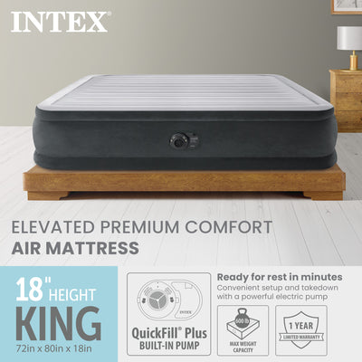 Intex 18-inch Inflatable Elevated Premium Airbed w/ Built-In Pump, King (Used)